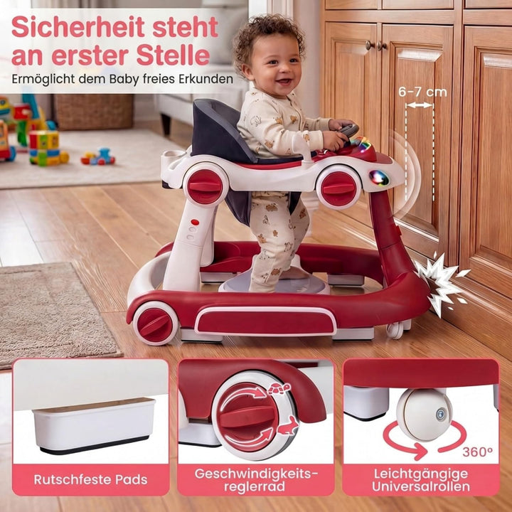 COSTWAY 7 in 1 Lauflernhilfe mit Verdeck, Lauflerwagen mit einstellbarer Höhe & Geschwindigkeit, Bab