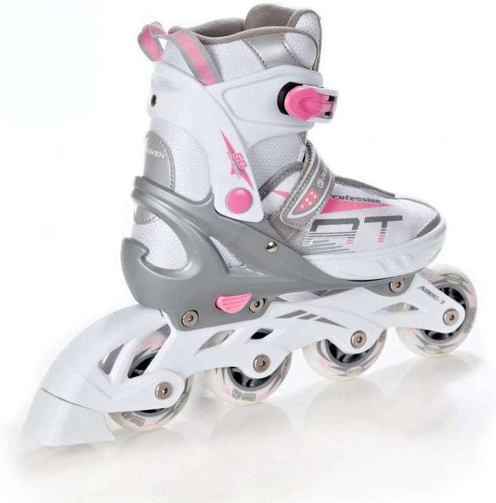 3in1 Inline Skates Inliner Triskates Rollschuhe Raven Profession Weiss/Rosa 38-42(25cm-27,5cm), Weis