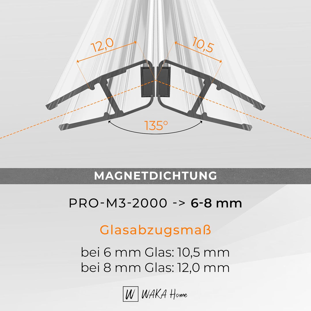 WAKA® Premium SET Magnet - Duschdichtung & Duschtür PRO-M3 Duschdichtungen für Duschtüren Optisch Tr