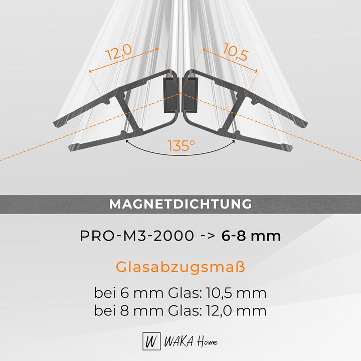 WAKA® Premium SET Magnet - Duschdichtung & Duschtür PRO-M3 Duschdichtungen für Duschtüren Optisch Tr