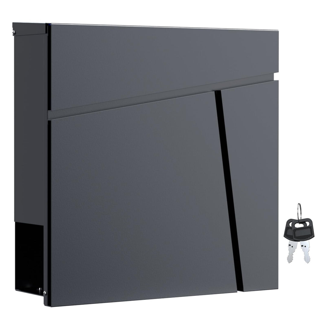 Wiltec Designer Briefkasten V23 anthrazit 370 x 105 x 370 mm, Wandbriefkasten mit Schloss und Zeitun