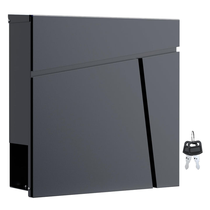 Wiltec Designer Briefkasten V23 anthrazit 370 x 105 x 370 mm, Wandbriefkasten mit Schloss und Zeitun