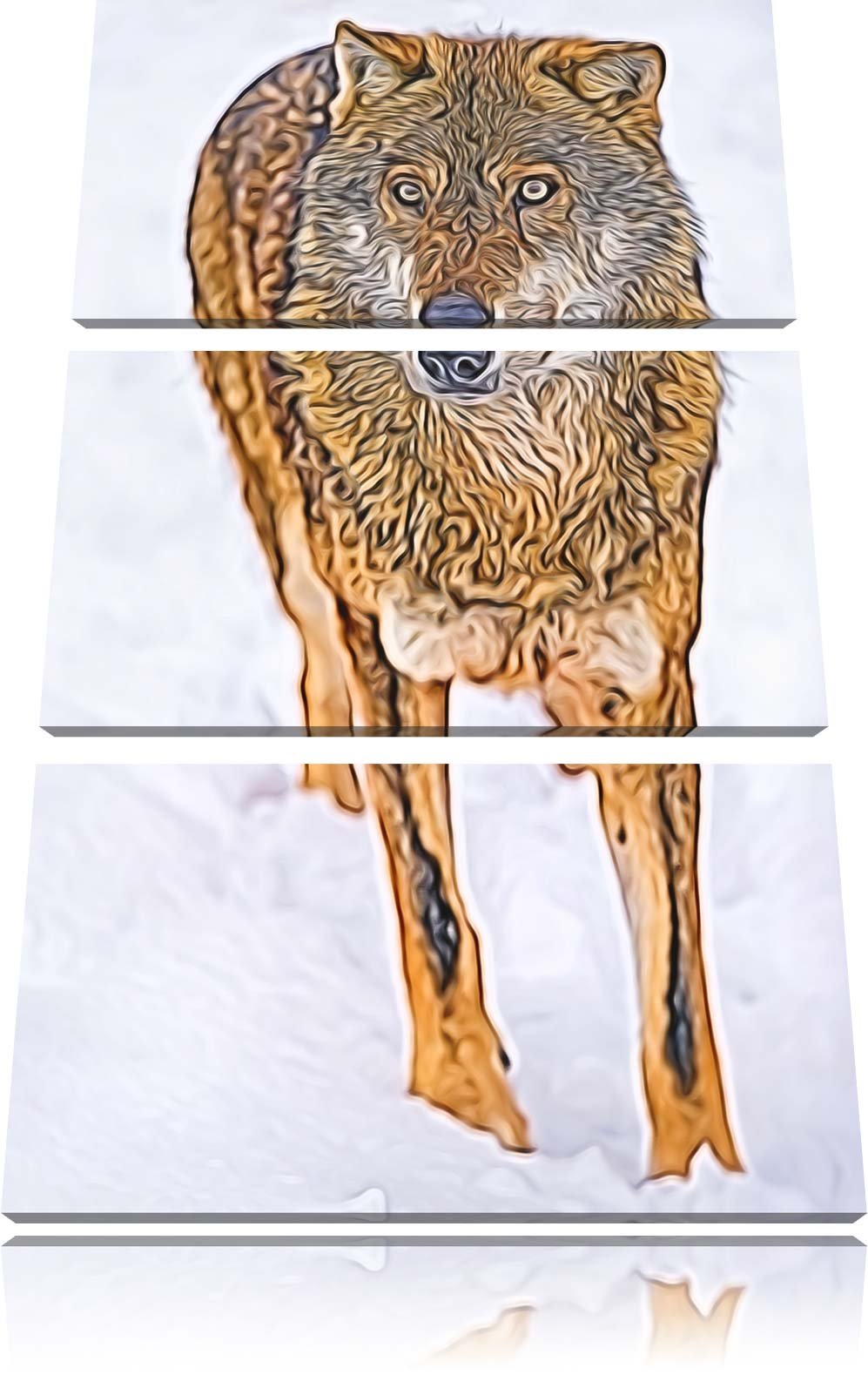 Wolf in Schneelandschaft Spezial 3-Teiler Leinwandbild 120x80 Bild auf Leinwand, XXL riesige Bilder