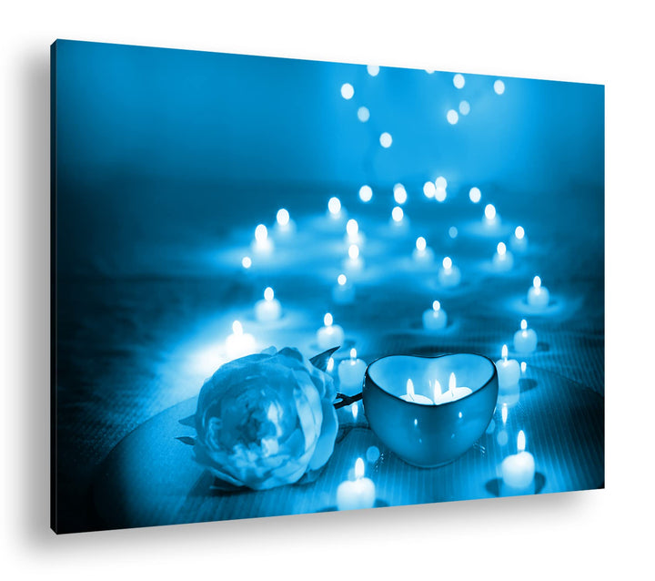 deyoli Romantischer Abend bei Kerzenschein Format: 80x60 Effekt: Monocrome Blau als Leinwandbild, Mo