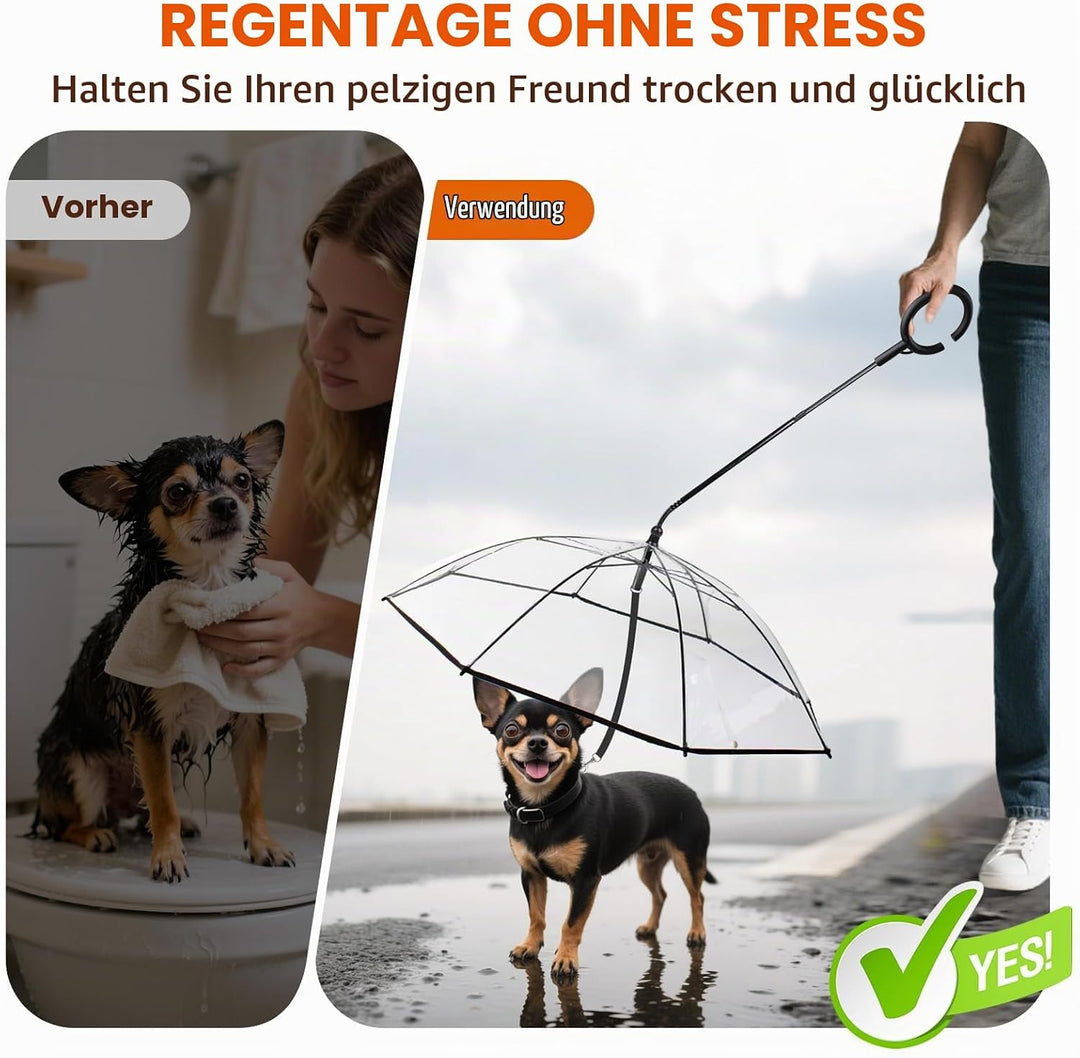 PETLESO Klarer Regenschirm mit Verstellbarem Griff für Welpen und Haustiere, mit Verstellbarer Schnu