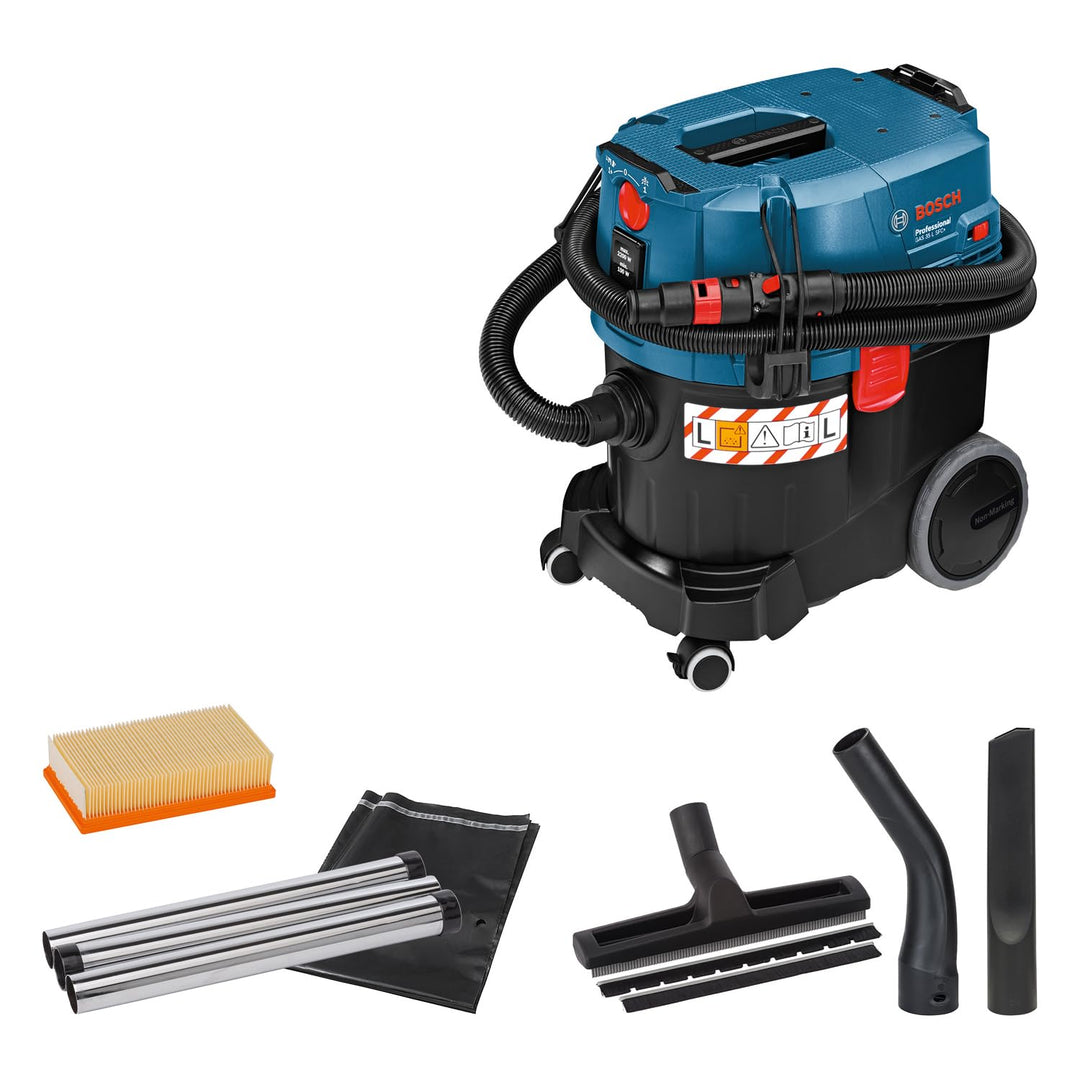 Bosch Professional Nass-/Trockensauger GAS 35 L SFC+ (inkl. 1x Zellulose-Flachfaltenflter, Fugendüse