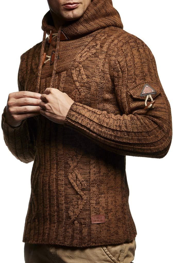 Leif Nelson Herren Strickpullover mit Kapuze/Hochwertiger Winterpullover im Regular Fit Schnitt, ide