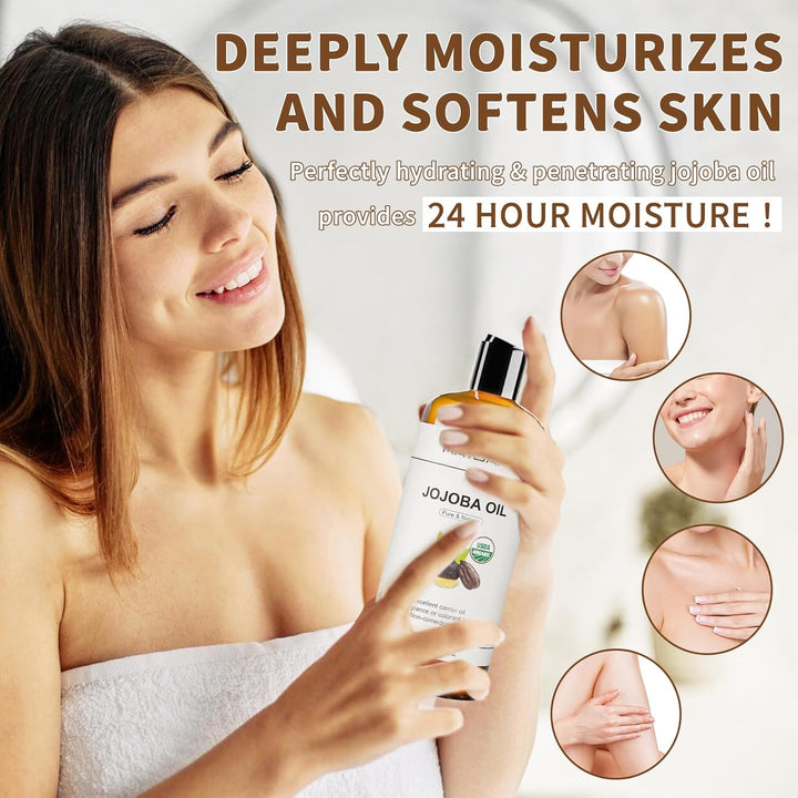 MAYJAM Jojobaöl Bio 473ML, Körperöl für Für Gesicht, Haut, Haare, Haaröl Jojobaöl Kaltgepresst Reine