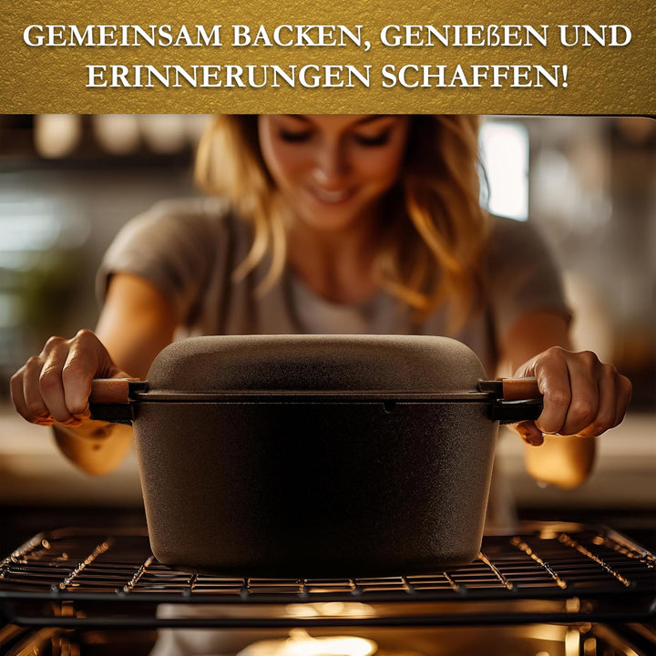 2in1 Gusseisen Brotbackform mit Gärkörbchen–Eingebrannter Gusseisen Topf Brot Backen 4,8L & Grillpfa