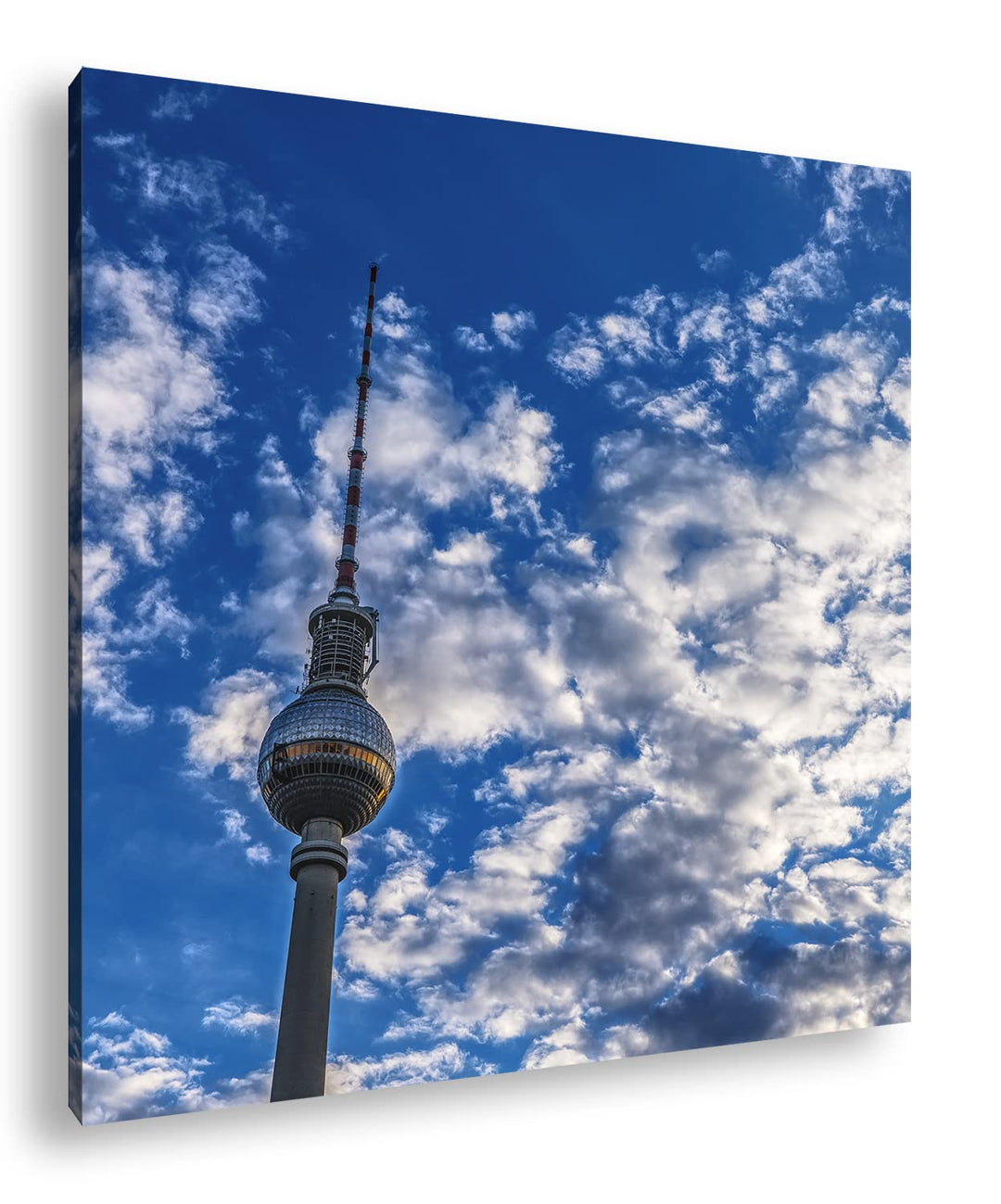 Spitze des Berliner Fernsehturms Format: 70x70 cm als Leinwandbild, Motiv fertig gerahmt auf Echthol