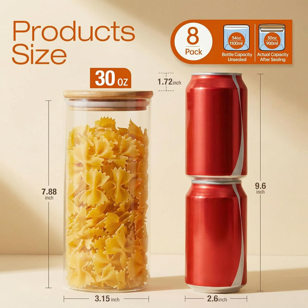 HomArtist Glasdosen mit Bambusdeckel 34 FL OZ [8er Set], Glasdosen mit luftdichtem Deckel, Glasbehäl