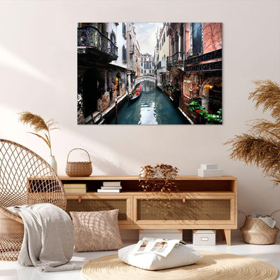 Bilder auf Leinwand 100x70cm Leinwandbild Boot Brücke Tourismus Venedig Gross Wanddeko Bild Schlafzi