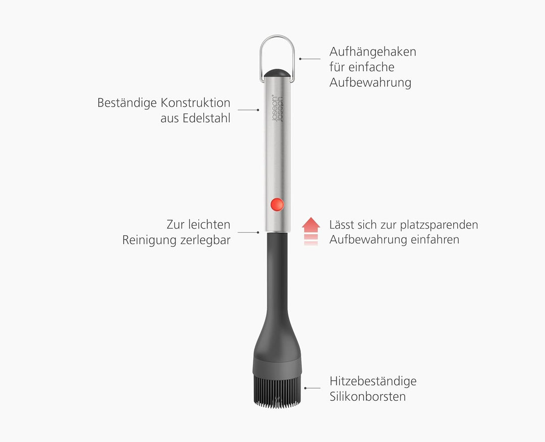 Joseph Joseph GrillOut Silikon BBQ-Grillpinsel mit Teleskopkopf, Hitzebeständige Borsten, Edelstahlg