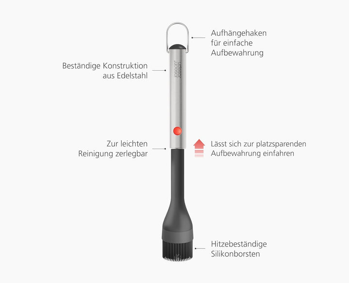 Joseph Joseph GrillOut Silikon BBQ-Grillpinsel mit Teleskopkopf, Hitzebeständige Borsten, Edelstahlg