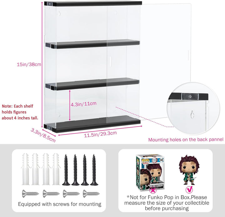 Nynelly 3 Ebenen Vitrine für Sammlung aus Acryl, Wand-Box, transparente Vitrine mit Tür für Mini Fun