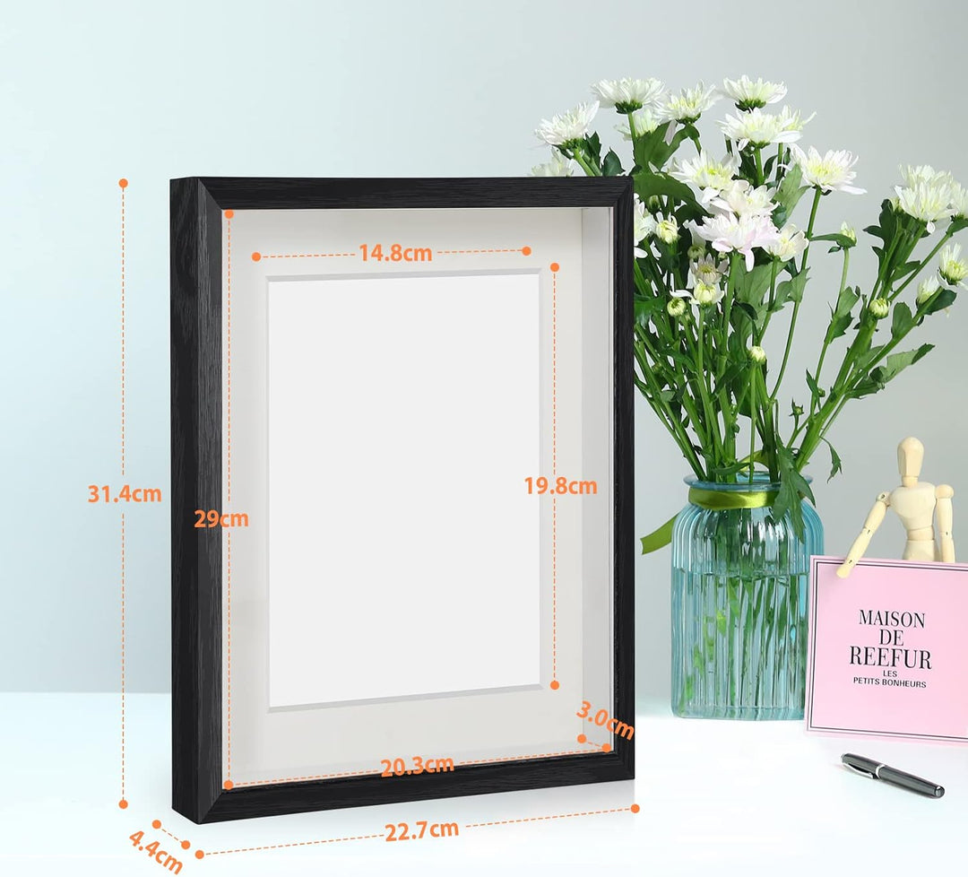 Anhow 2er 3D Bilderrahmen A4 (21x29.7 cm), Echtglas 3D Bilderrahmen zum Befüllen 3cm Tiefer Objektra