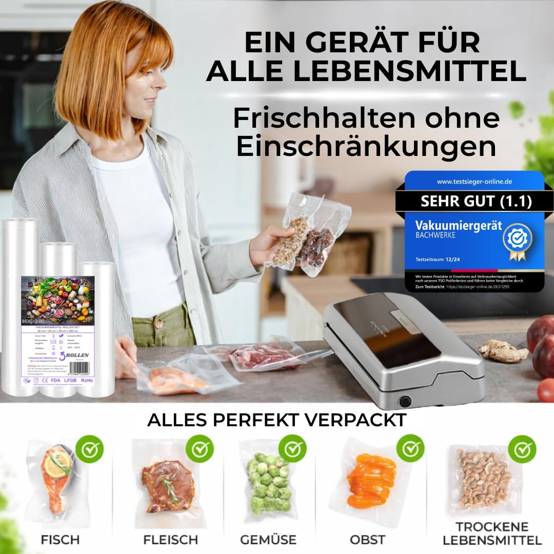 BACHWERKE° Vakuumiergerät + Ersatzcutter,32cm Schweissnaht,Vakuumierer,Vakuummaschine, Einschweissge