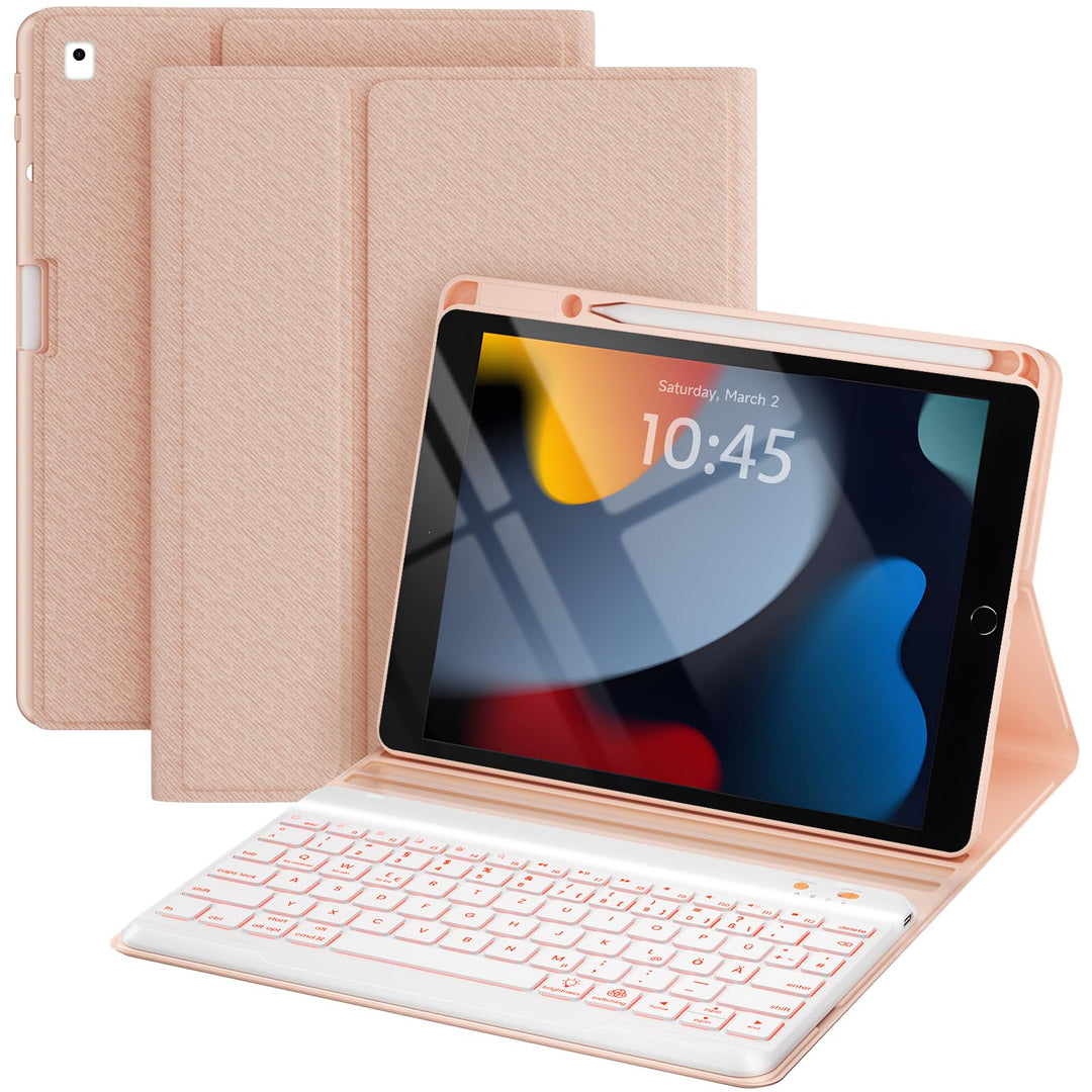 OYEEICE Hülle mit Tastatur für iPad 9/8/ 7 Generation 10,2 Zoll, Vergrösserte Anti-Falloff Tastenkap