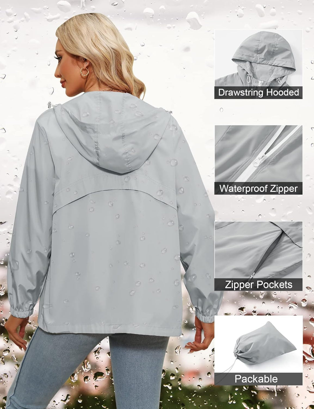 Regenjacke Damen Wasserdicht Leicht Regenmantel Windbreaker Packbar Dünne Regenjacken Windjacke mit