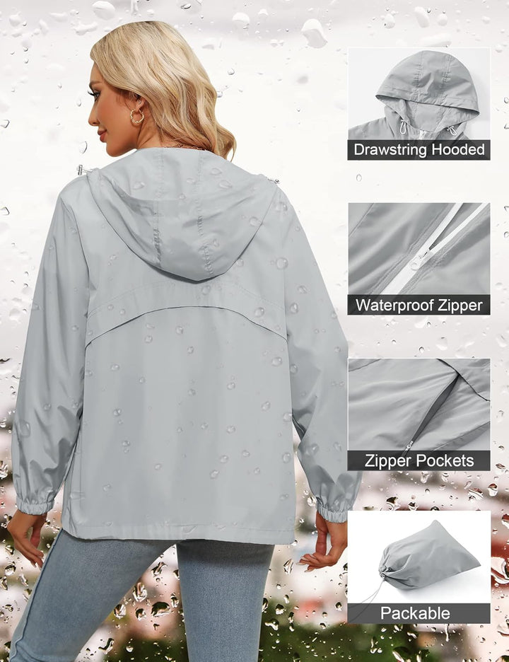 Regenjacke Damen Wasserdicht Leicht Regenmantel Windbreaker Packbar Dünne Regenjacken Windjacke mit