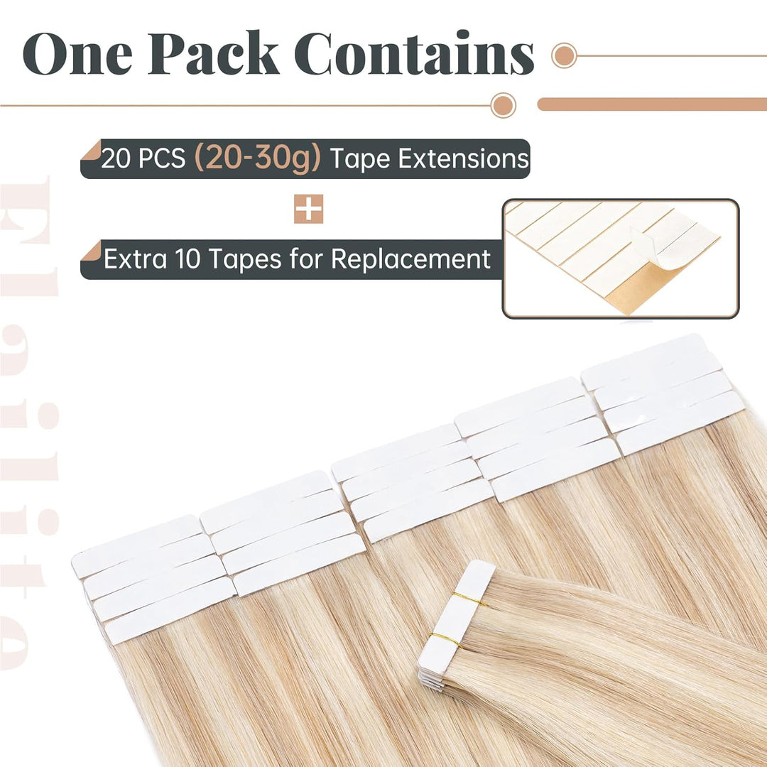 Elailite Tape in Extensions Echthaar 20 stück, 30cm 30g Haarverlängerung Haarteil Echthaar #18P613 A
