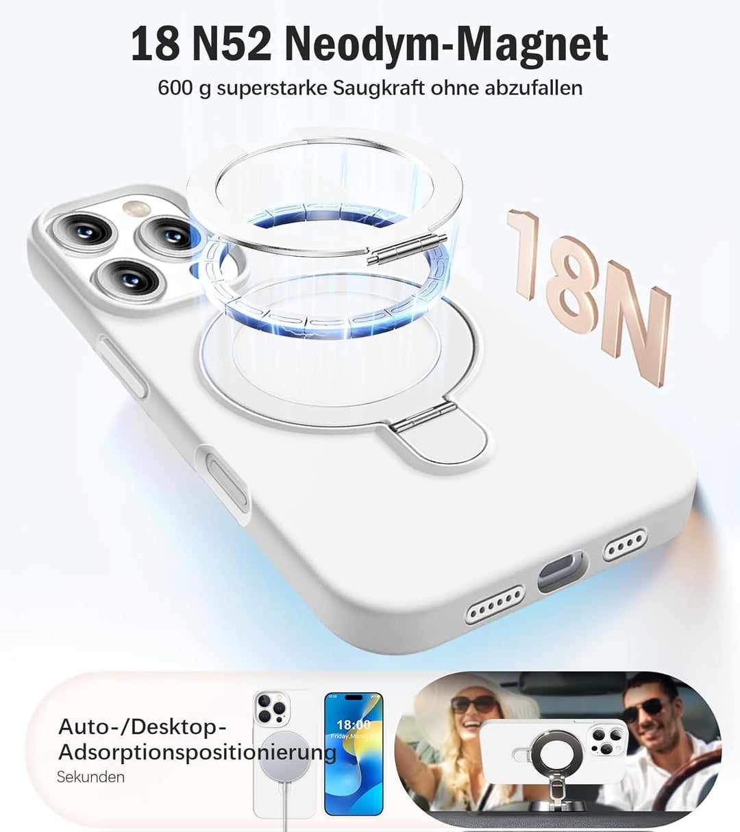 Handyhülle für iPhone 16 Pro Hülle mit 2 Stück Schutzfolie, Silikon Case mit Magnetisch Ring Ständer
