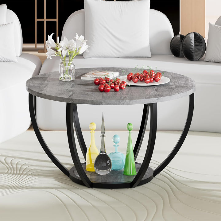 HOMERECOMMEND Couchtisch Rund,Runder Couchtisch,Sofatisch mit Ablage,Beistelltische mit stauraum,Woh