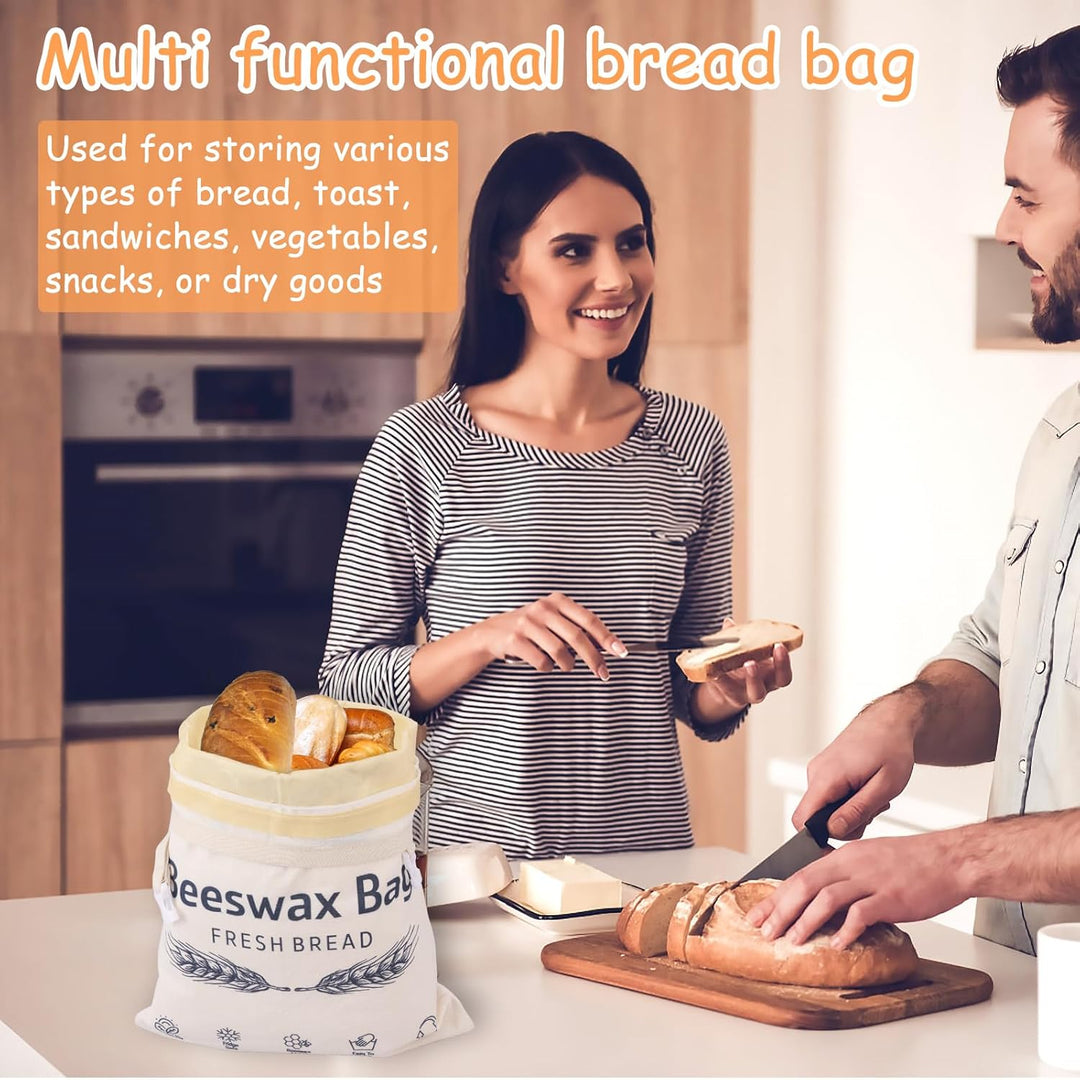 2 Stück Bienenwachs Brotbeutel 43×33cm Leinen Brottüten Beeswax Bread Bag Bio Wiederverwendbare mit