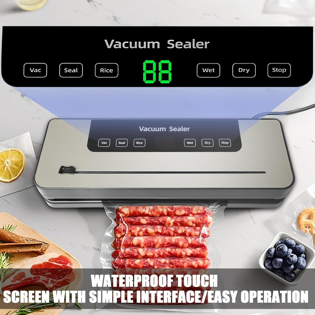Automatische Vakuumiergerät, 7-in-1 Vakuumierer 120W Vakuumiergerät Profi mit 50 Vakuumier-Beutel, C