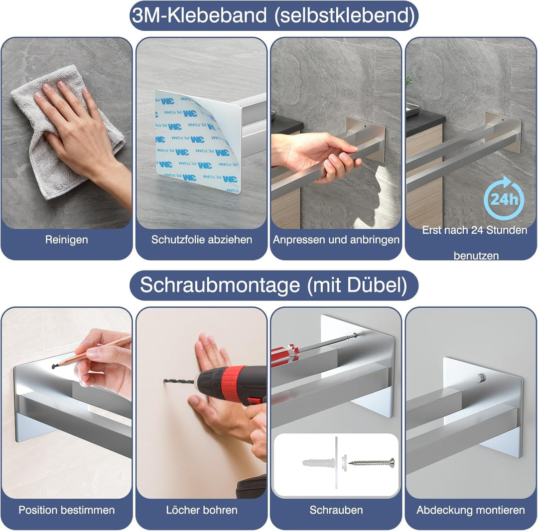 JS Handtuchhalter ohne Bohren/mit Bohren Handtuchstange SUS304 Edelstahl Wand für Bad & Küche Badetu