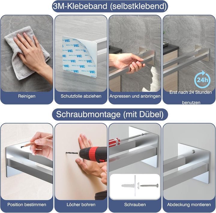 JS Handtuchhalter ohne Bohren/mit Bohren Handtuchstange SUS304 Edelstahl Wand für Bad & Küche Badetu