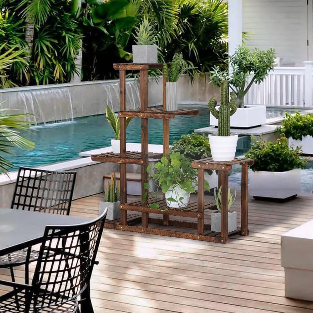 Yaheetech 2X Pflanzenregal Holz Blumenregal 5 Ebenen Blumentreppe Holzregal Blumenbank Balkon Garten