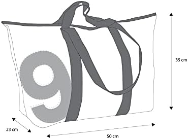 360 Grad Schlepper Mini Reisetasche klein, Segeltuch-Tasche weiss, mit RV, Zahl rot, Gurt beige, mar