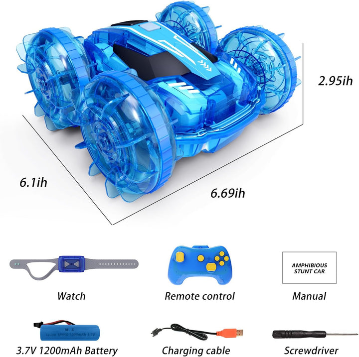 Tecnock 2024 Amphibisches Ferngesteuertes Auto Boot für Kinder, 4WD RC Stunt Auto mit 60 Min Spielze