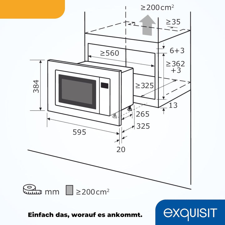 Exquisit Einbaumikrowelle EMW20-DG-020 inox | 800 W Leistung | 1000 W Grill | 8 Autokochprogramme| D