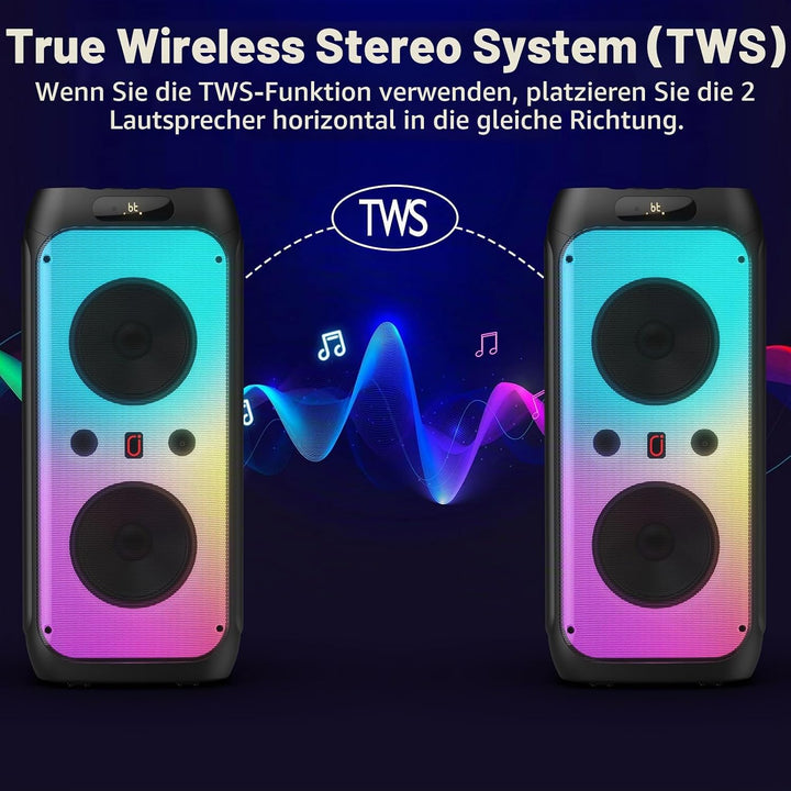 JYX Karaoke Maschine Tragbarer Bluetooth-Lautsprecher mit 2 drahtlosen Mikrofonen für Erwachsene, Ka