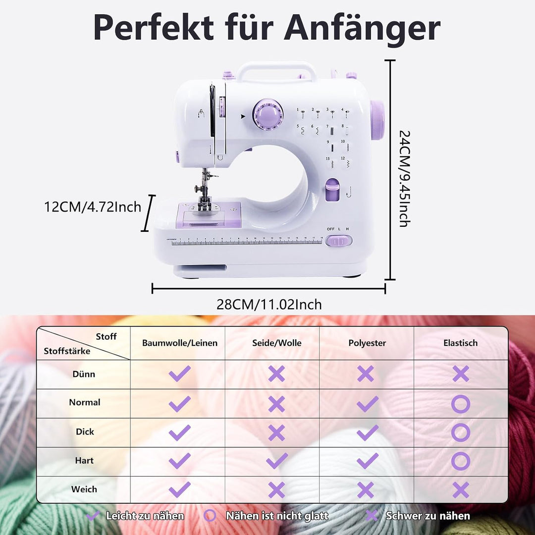 Nähmaschine für Anfänger, 12 Stichprogrammen Kinder Handnähmaschine, Kleine Sewing Machine Tragbare