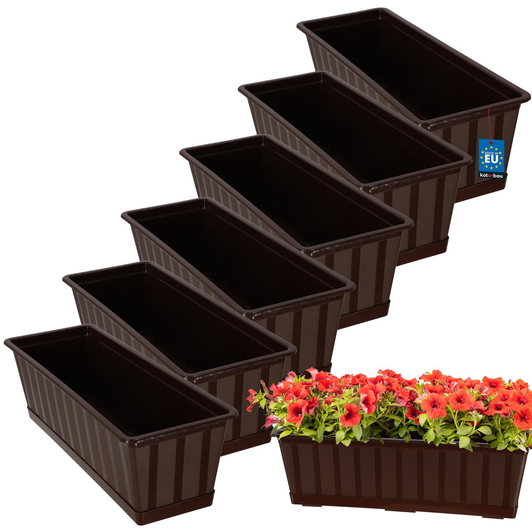 KOTARBAU® 6er Set Blumenkasten - Blumentopf für Balkon - 50 x 18 x 14 cm - Braun - Balkonkasten Balk