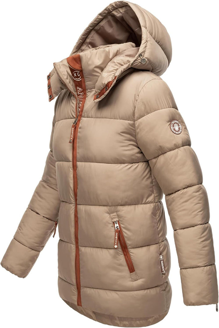 Navahoo Damen Kurze Winterjacke Steppjacke warm mit Abnehmbarer Kapuze aus recycelten Materialien Wa