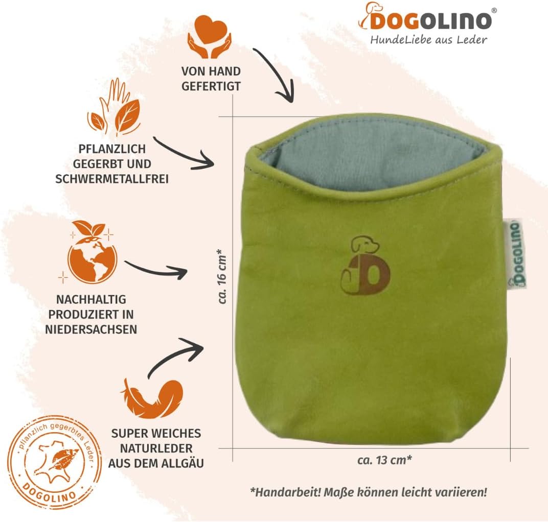 DOGOLINO® Leckerli-Beutel für Hunde aus Leder - Leckerlitasche - Leckerlibeutel mit Kotbeutelspender