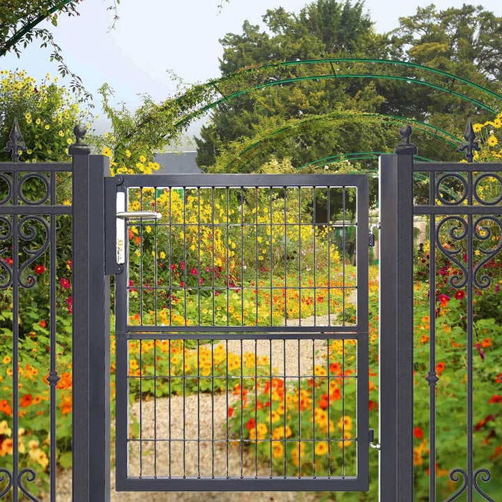 Yakimz Gartentor Gartentür Anthrazit Hoftor Zauntür Tor Inkl. Schloss 120 x 100 cm Zauntor Garten Ga