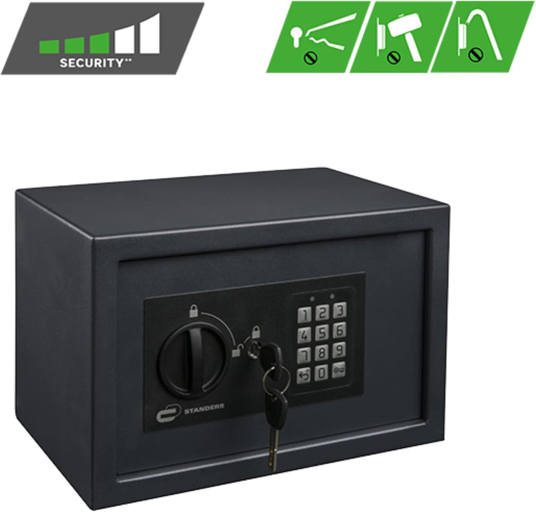 STANDERS - Elektronischer Safe - 9L - 20 x 31 x 20 cm - Wandtresor - Code-Safe - 2 Sicherheitsschlüs