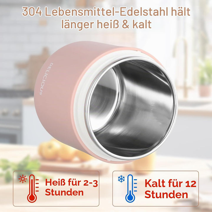 Nivofu 2 Stück Thermobehälter für Essen 430ml, Edelstahl Warmhaltebebehälter mit Faltbaren Löffel, T