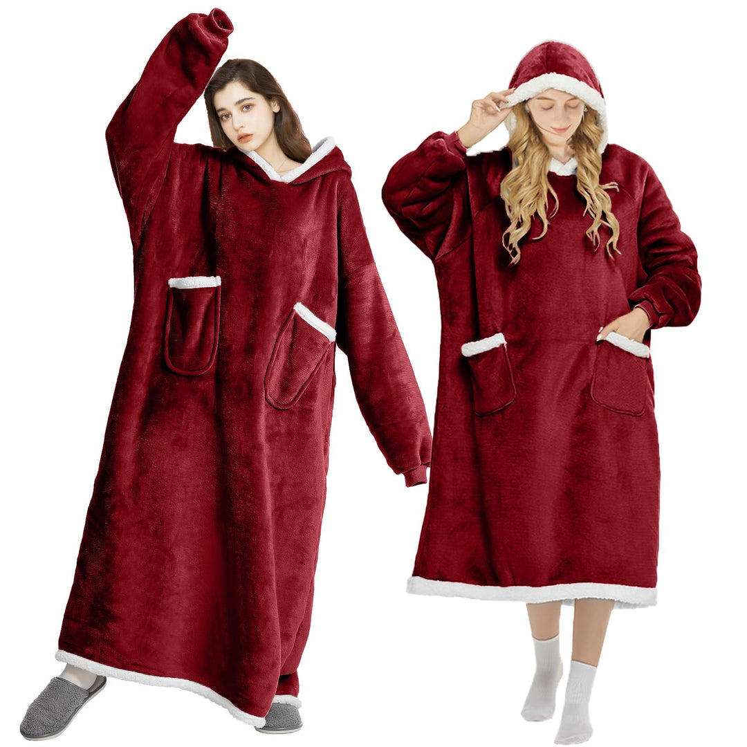 Decke mit Ärmeln und Kapuze Hoodie Decke Erwachsene Ärmeldecke Weich Warm Kuscheldecke mit Ärmeln (R