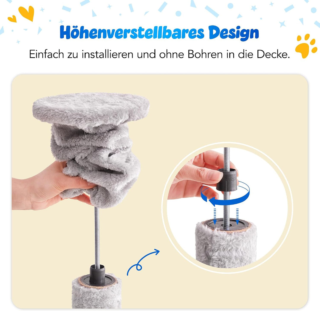 Deckenhoher Katzenbaum 234-259 cm höhenverstellbar, 2-Säulen-Design mit 12 Sisal-Pfosten, mehrstöcki