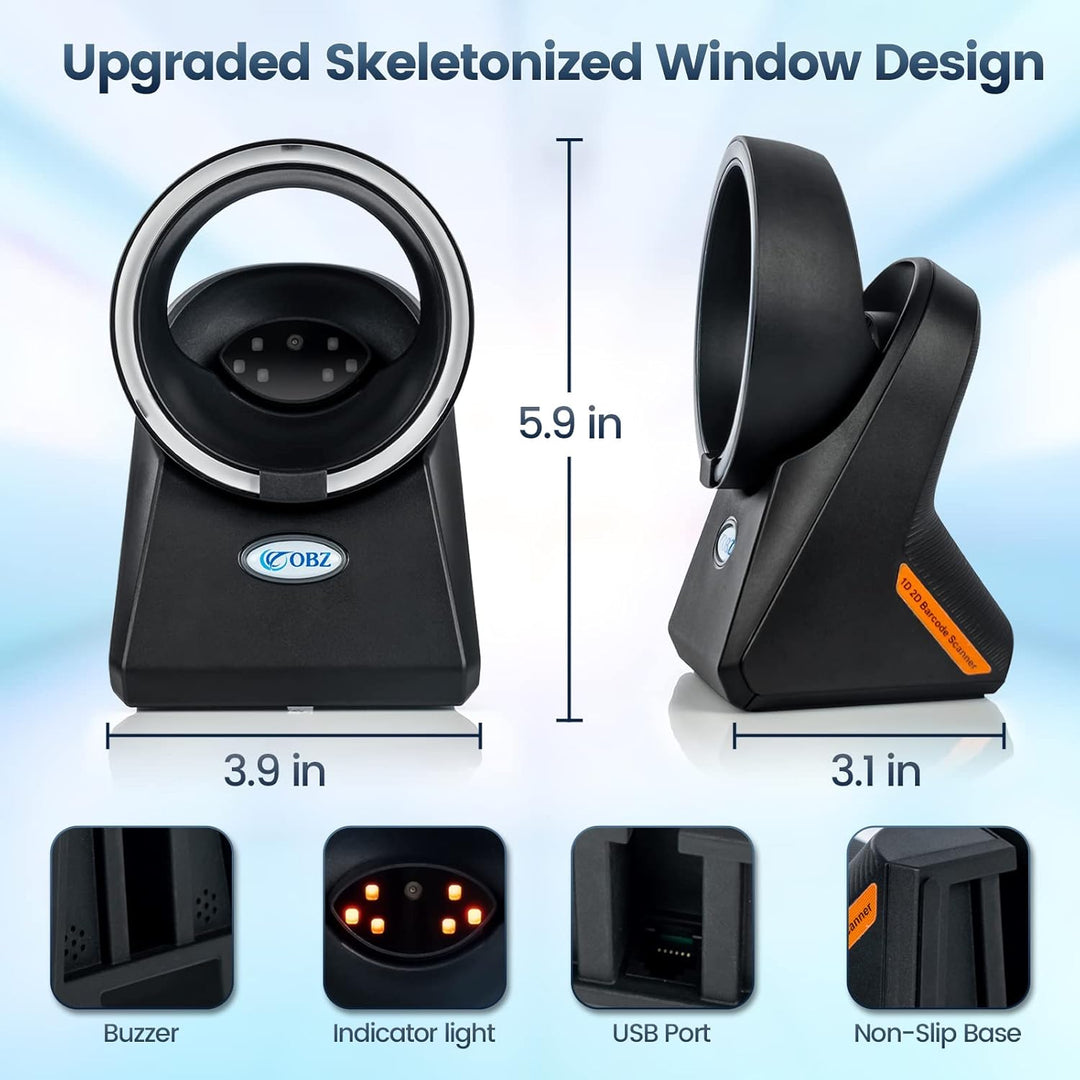 OBZ 1D 2D QR Desktop Barcode Scanner, QR Code Scanner Hands Free Barcode-Scanner USB Automatischer B