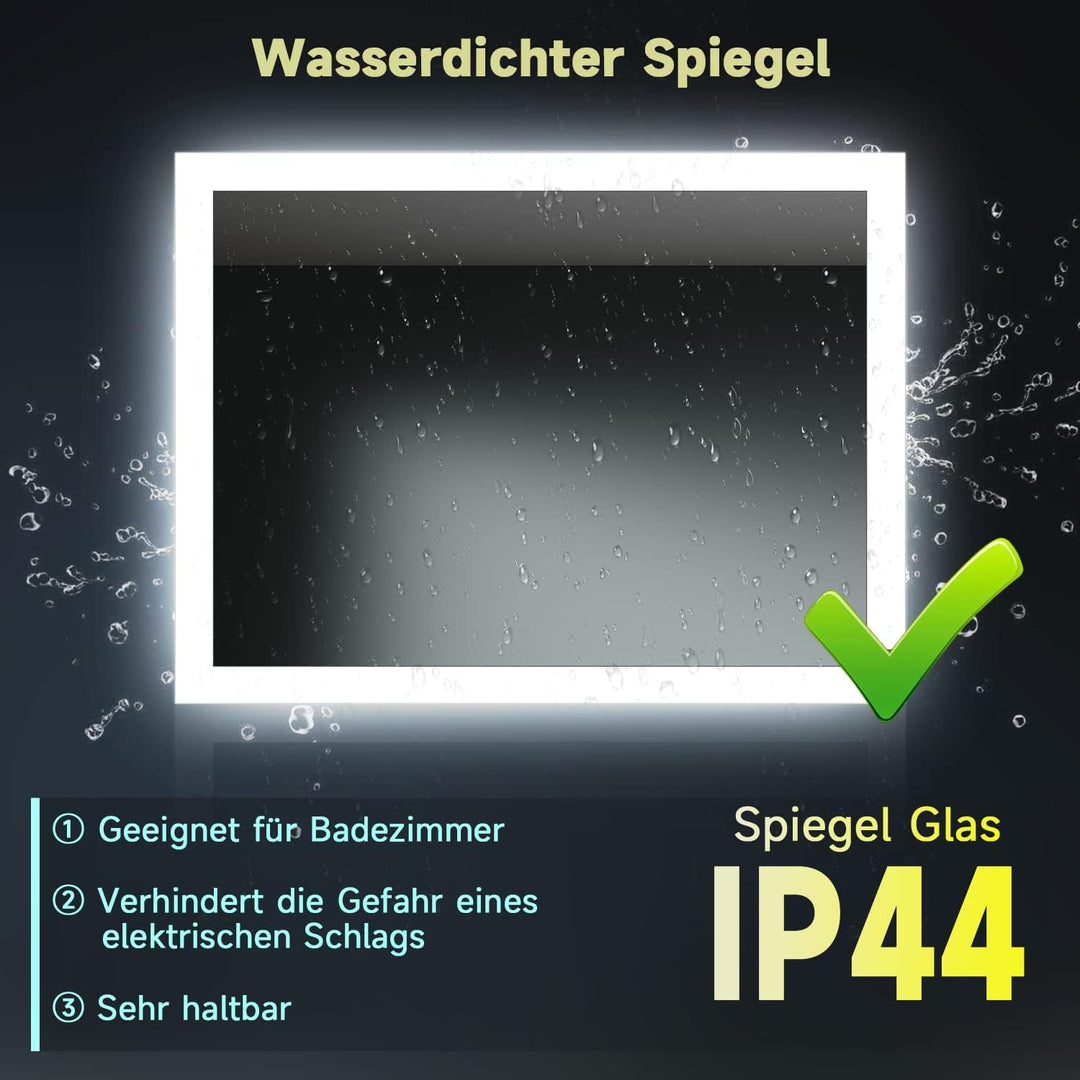 SONNI Badezimmerspiegel mit Beleuchtung 60×50 cm, Badspiegel mit Beleuchtung, LED Badspiegel für gäs
