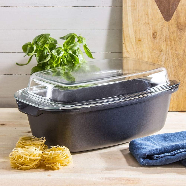 Tescoma Premium Bräter 39 x 22 x 17 cm I Antihaft, Spezialboden, Vielseitiger Glasdeckel I Universel