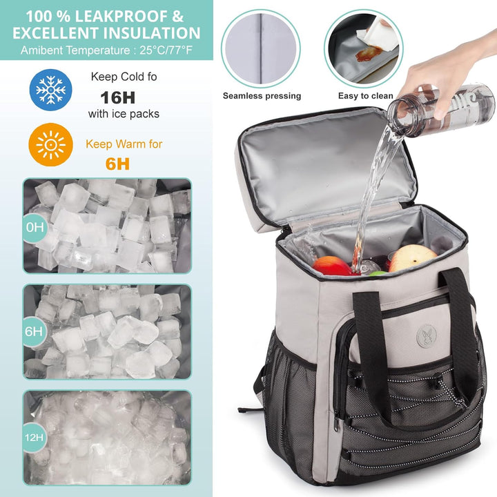 Kühlrucksack mit gepolstertem Tragegriff, Leichter und isolierter Rucksack, auslaufsicher, grosse Ka