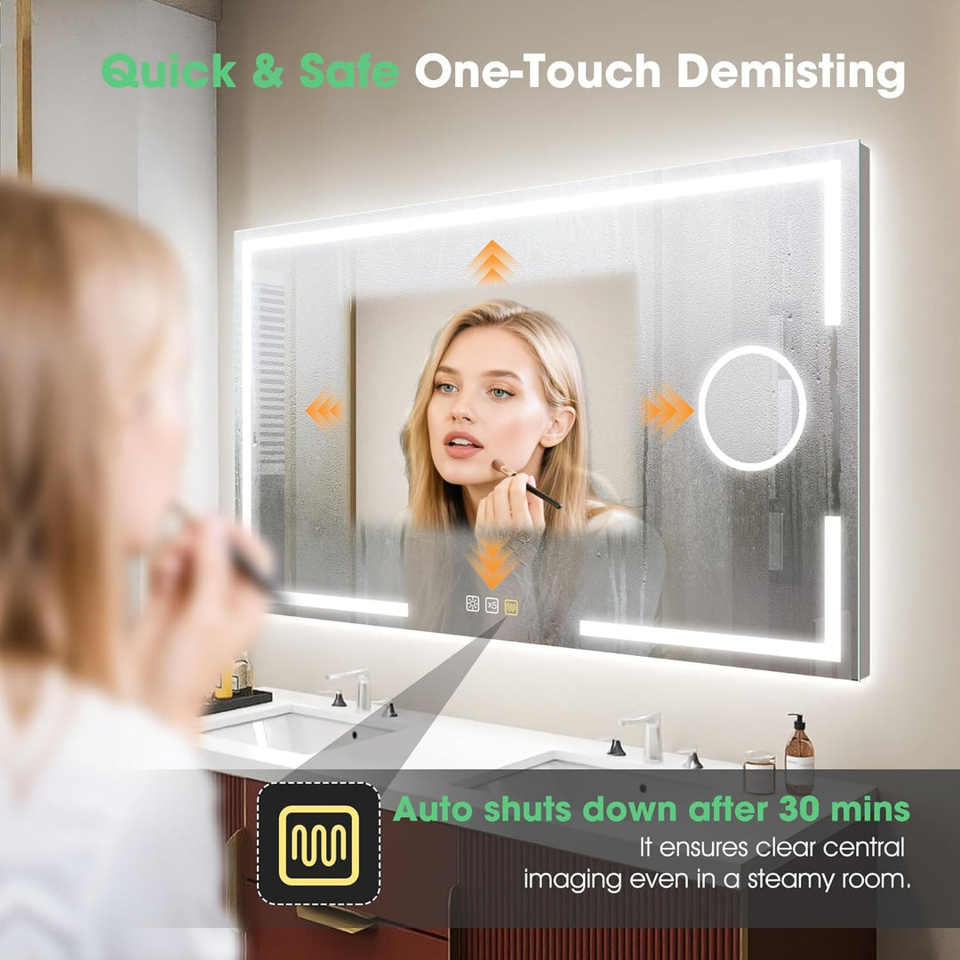 S'bagno Badspiegel-mit-Beleuchtung 100x70cm, Led-Badezimmerspiegel-mit-Licht, 5X Vergrösserungsglas,